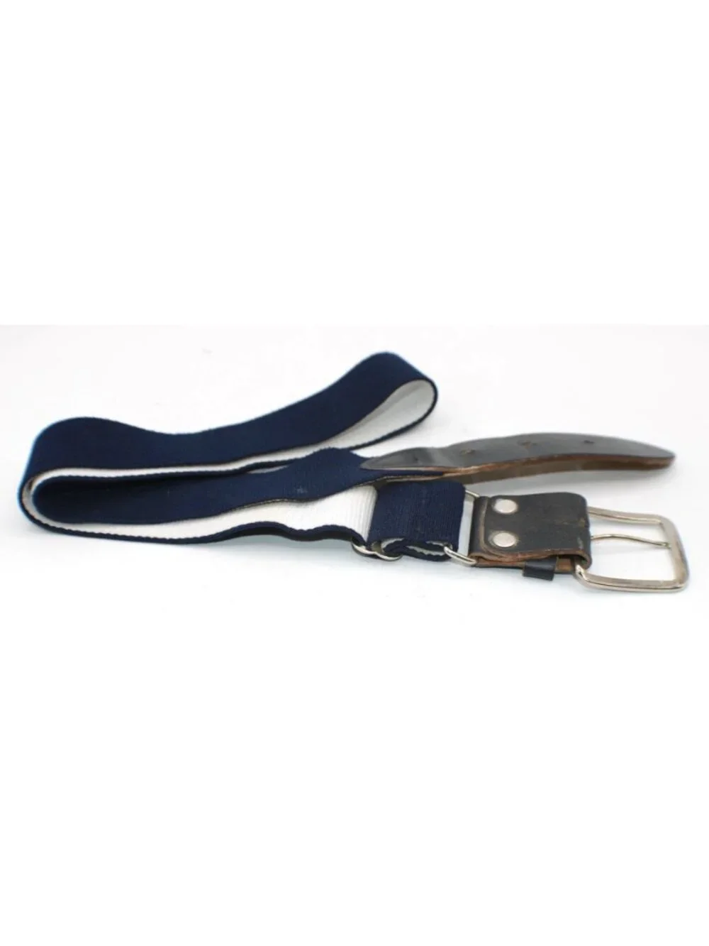 Vintage Navy Blue Elastic Belt Adjustable Stretch Waist Belt Faux Leather Buckle